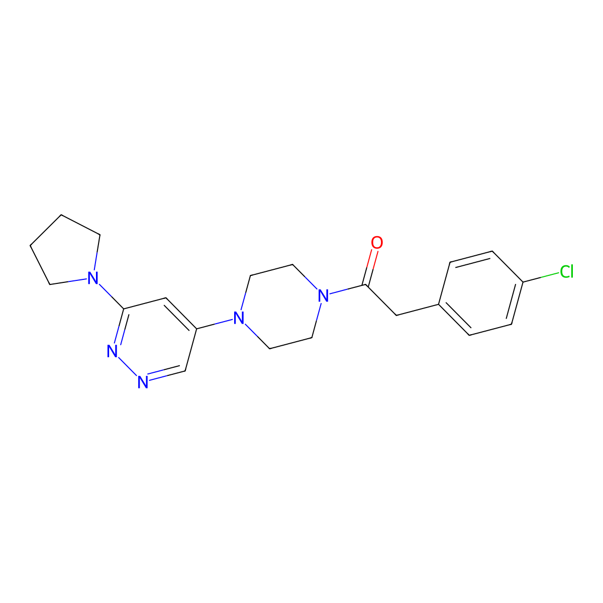 2-(4-Chlorophenyl)-1-(4-(6-(pyrrolidin-1-yl)pyridazin-4-yl)piperazin-1-yl)ethanone molecular structure, CAS 1797292-65-9
