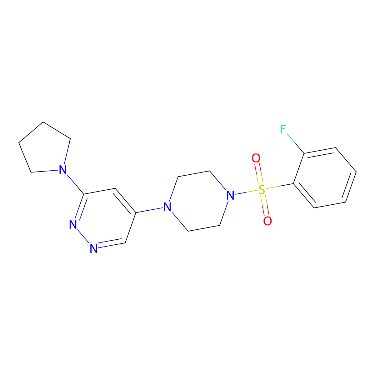 5-(4-((2-Fluorophenyl)sulfonyl)piperazin-1-yl)-3-(pyrrolidin-1-yl)pyridazine molecular structure, CAS 1797292-78-4