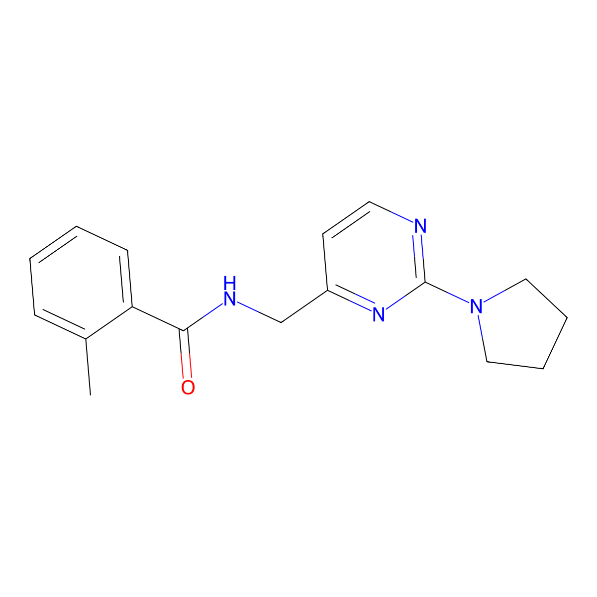 2-methyl-N-{[2-(pyrrolidin-1-yl)pyrimidin-4-yl]methyl}benzamide molecular structure, CAS 1797292-82-0