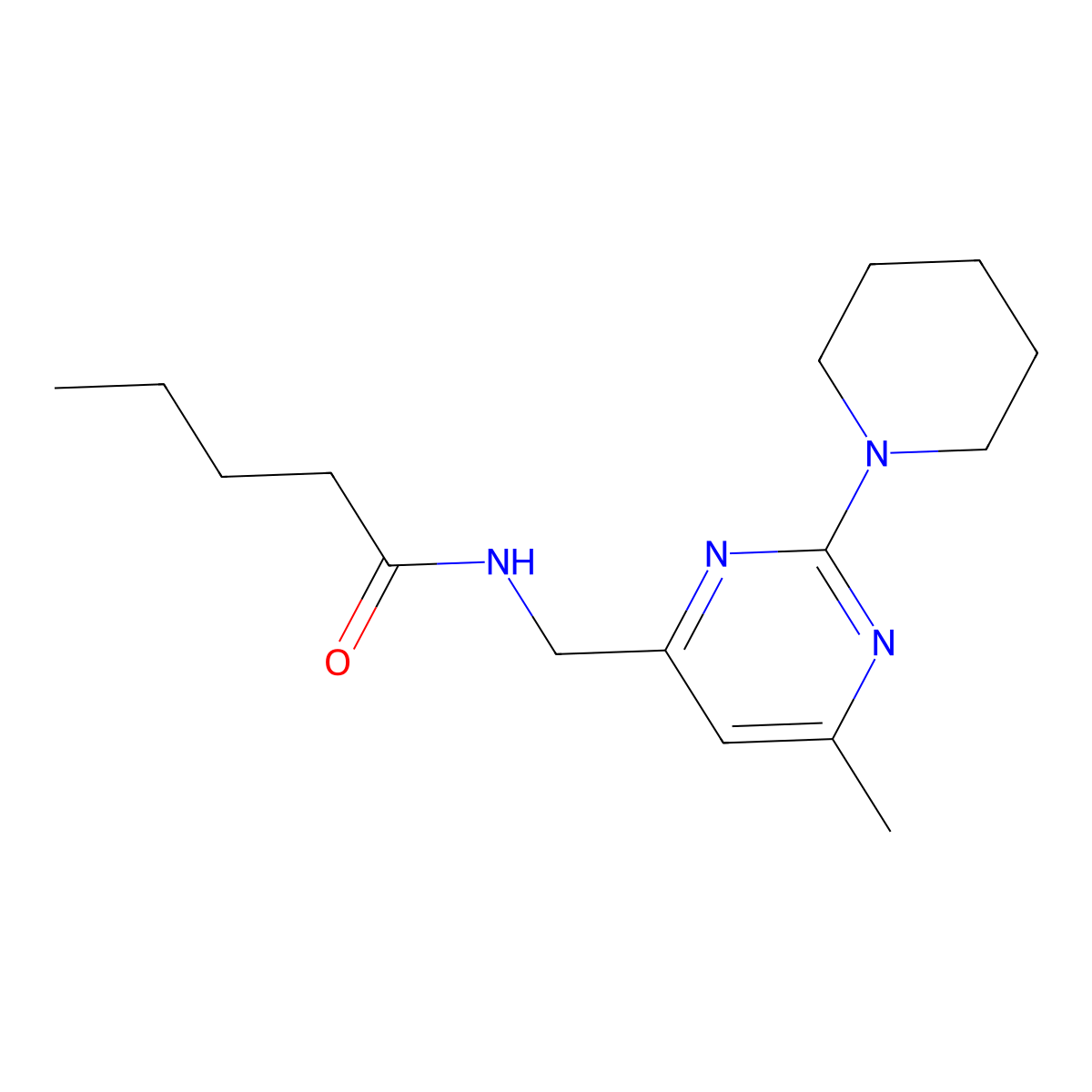 N-((6-methyl-2-(piperidin-1-yl)pyrimidin-4-yl)methyl)pentanamide molecular structure, CAS 1797292-86-4