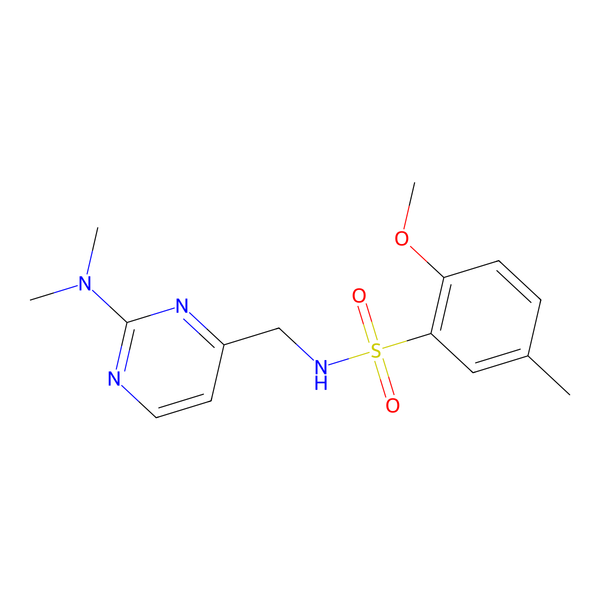 N-((2-(dimethylamino)pyrimidin-4-yl)methyl)-2-methoxy-5-methylbenzenesulfonamide molecular structure, CAS 1797292-92-2