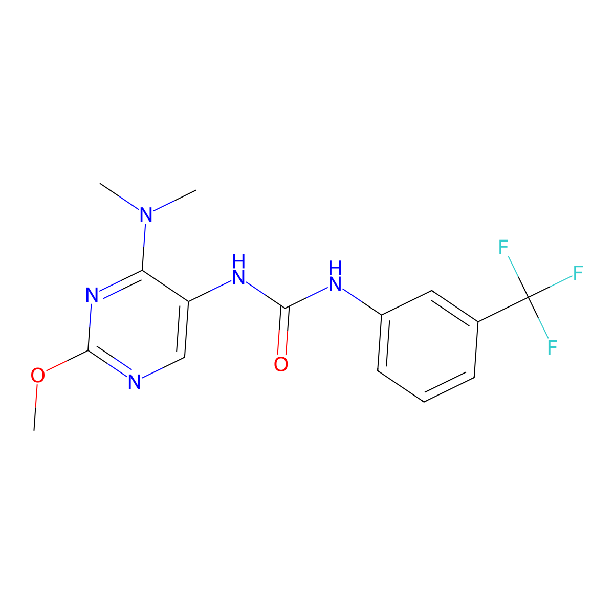 1-(4-(Dimethylamino)-2-methoxypyrimidin-5-yl)-3-(3-(trifluoromethyl)phenyl)urea molecular structure, CAS 1797293-10-7
