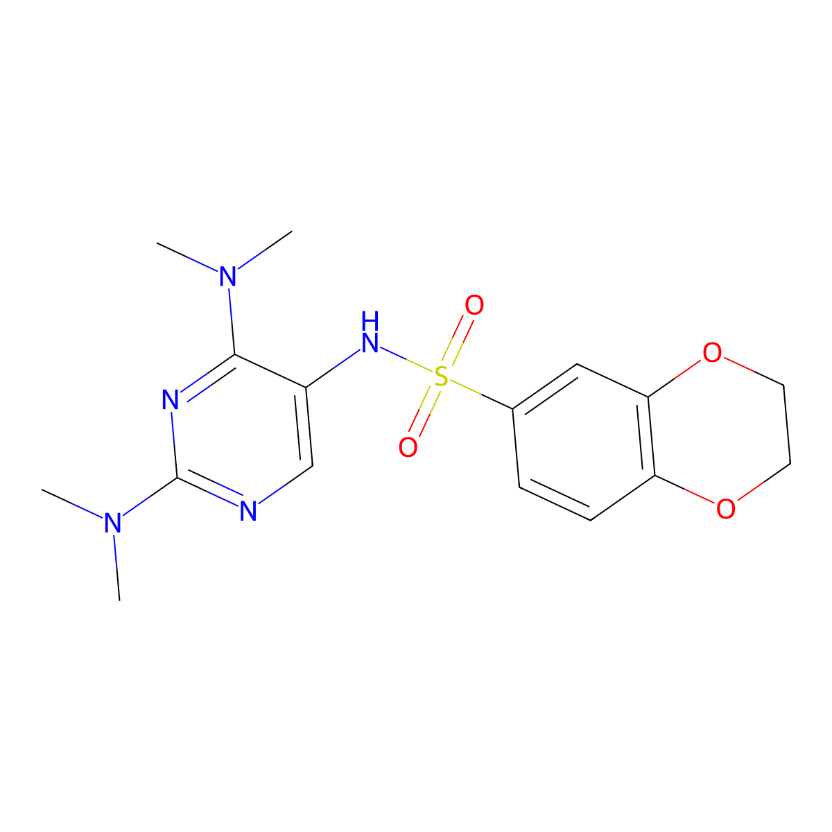 N-(2,4-bis(dimethylamino)pyrimidin-5-yl)-2,3-dihydrobenzo[b][1,4]dioxine-6-sulfonamide molecular structure, CAS 1797293-17-4