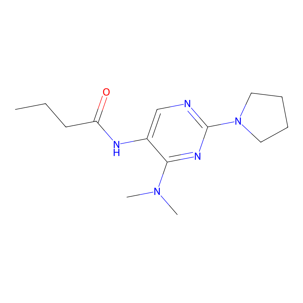 N-(4-(dimethylamino)-2-(pyrrolidin-1-yl)pyrimidin-5-yl)butyramide molecular structure, CAS 1797293-25-4