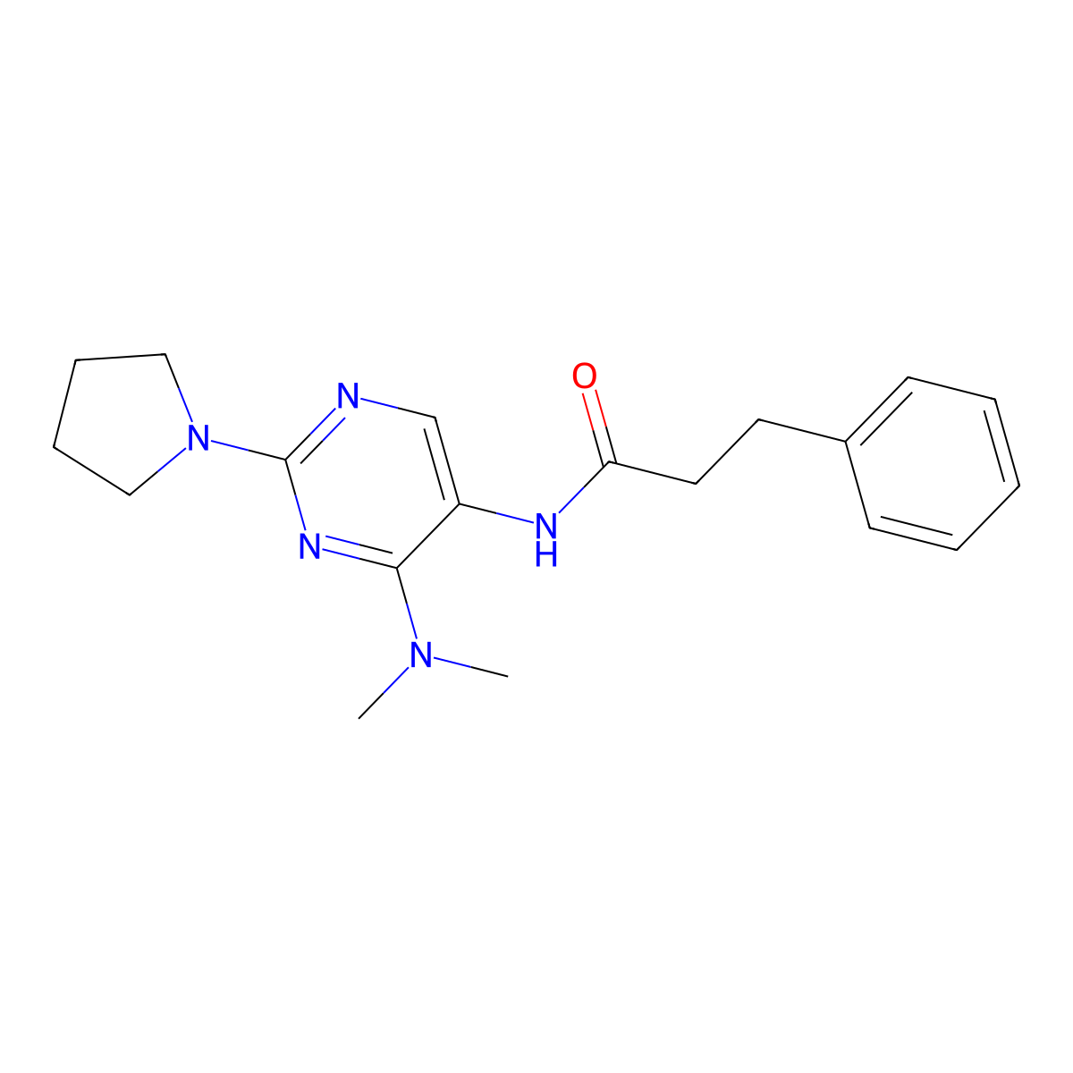 N-[4-(dimethylamino)-2-(pyrrolidin-1-yl)pyrimidin-5-yl]-3-phenylpropanamide molecular structure, CAS 1797293-28-7