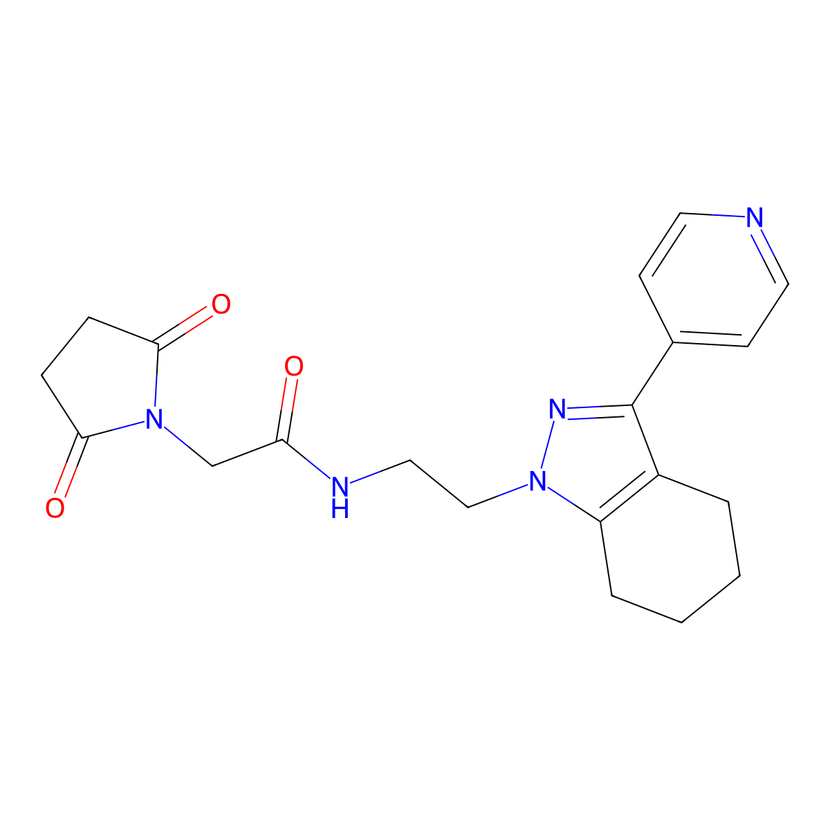 2-(2,5-dioxopyrrolidin-1-yl)-N-{2-[3-(pyridin-4-yl)-4,5,6,7-tetrahydro-1H-indazol-1-yl]ethyl}acetamide molecular structure, CAS 1797293-51-6