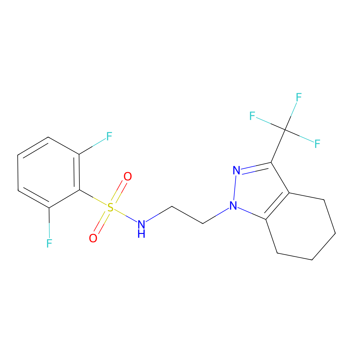 2,6-difluoro-N-(2-(3-(trifluoromethyl)-4,5,6,7-tetrahydro-1H-indazol-1-yl)ethyl)benzenesulfonamide molecular structure, CAS 1797293-85-6
