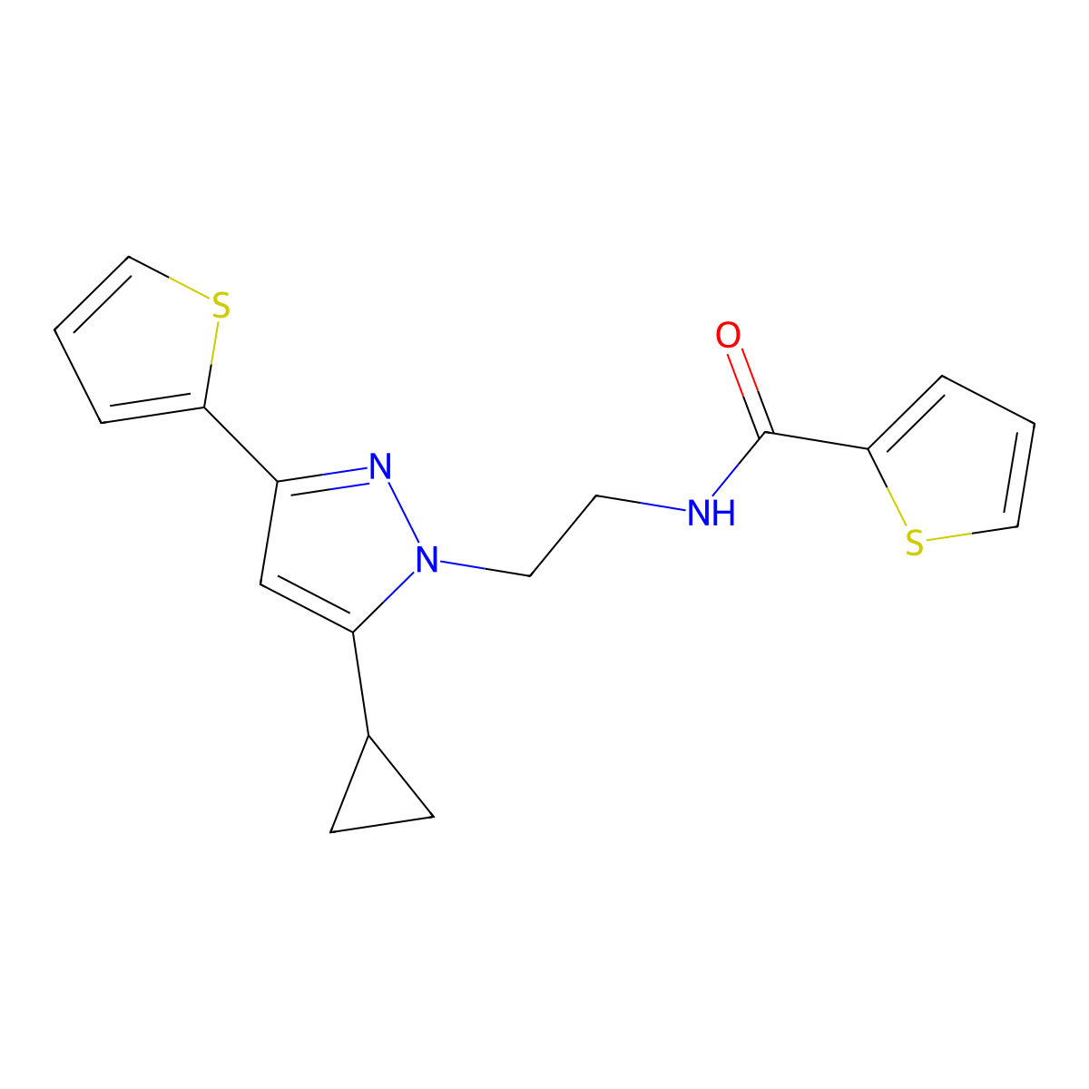 N-(2-(5-cyclopropyl-3-(thiophen-2-yl)-1H-pyrazol-1-yl)ethyl)thiophene-2-carboxamide molecular structure, CAS 1797293-94-7