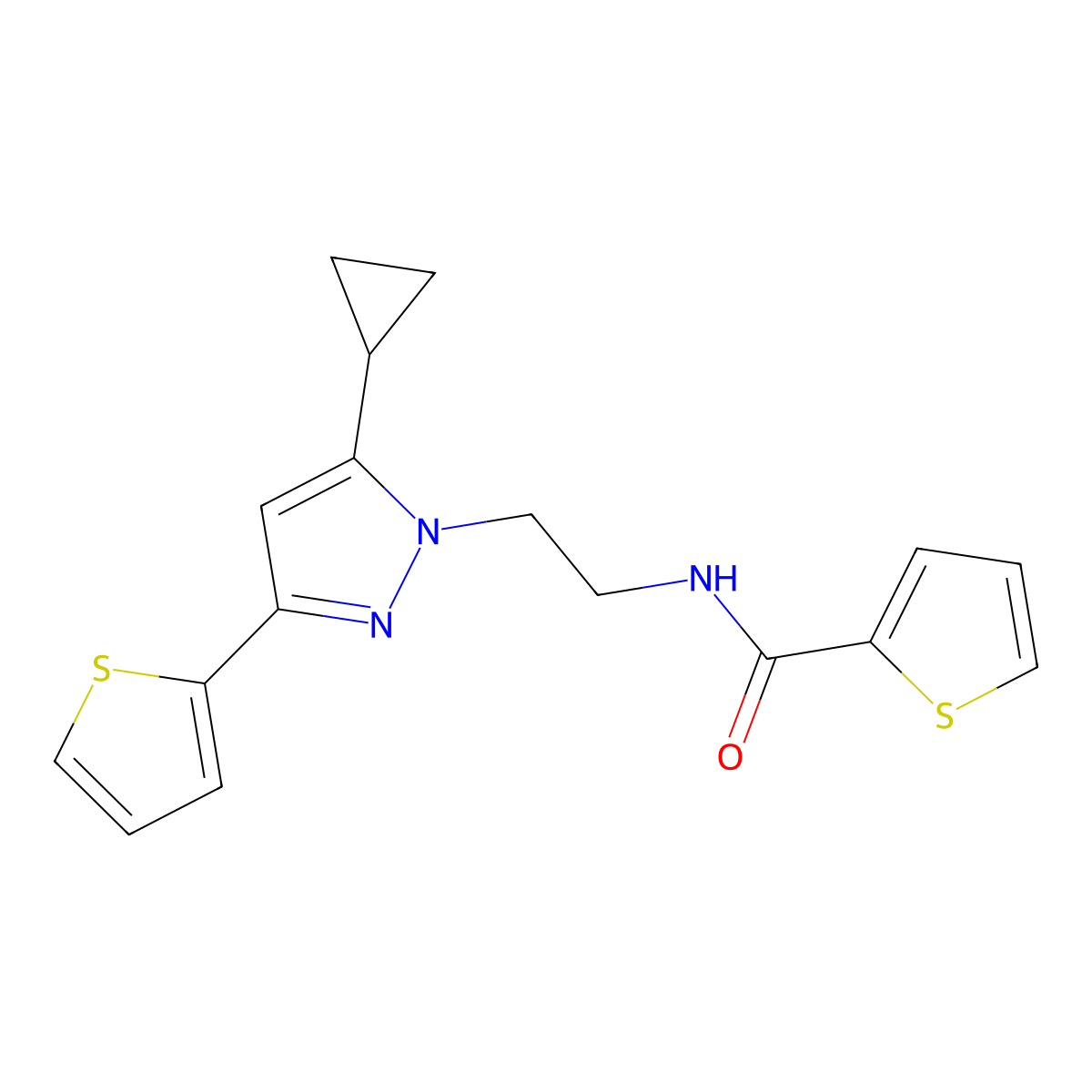 N-(2-(5-cyclopropyl-3-(thiophen-2-yl)-1H-pyrazol-1-yl)ethyl)thiophene-2-carboxamide molecular structure, CAS 1797293-94-7