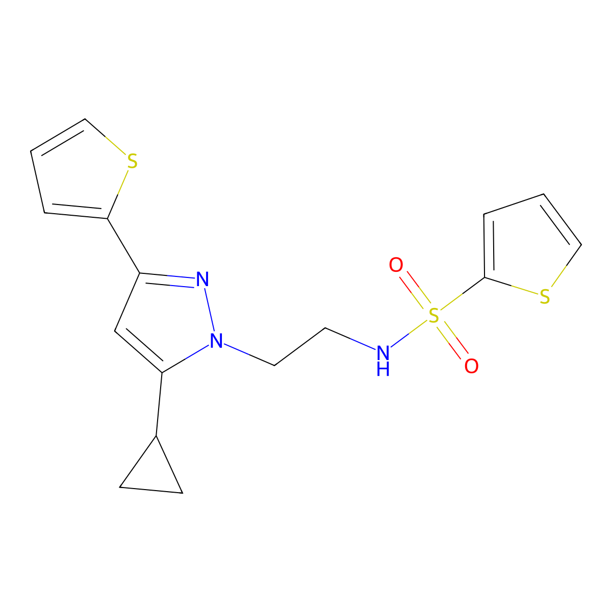 N-(2-(5-cyclopropyl-3-(thiophen-2-yl)-1H-pyrazol-1-yl)ethyl)thiophene-2-sulfonamide molecular structure, CAS 1797294-08-6