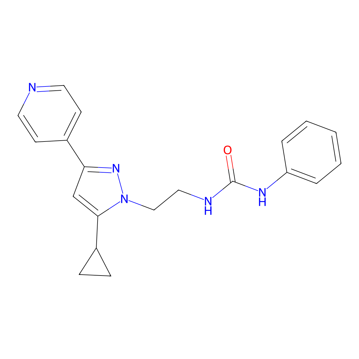 1-(2-(5-cyclopropyl-3-(pyridin-4-yl)-1H-pyrazol-1-yl)ethyl)-3-phenylurea molecular structure, CAS 1797294-32-6