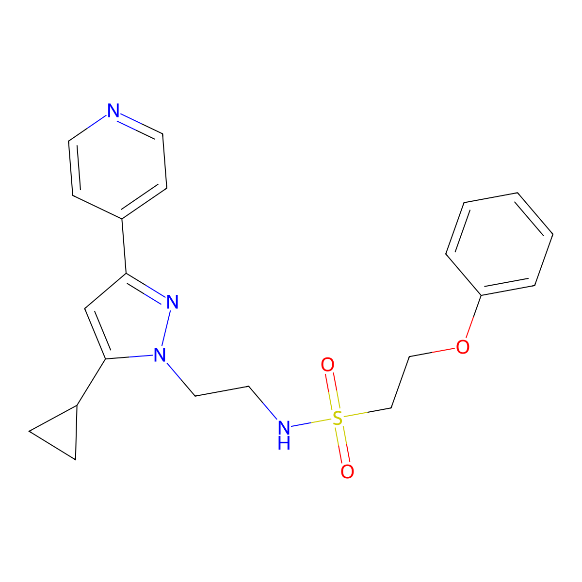 N-(2-(5-cyclopropyl-3-(pyridin-4-yl)-1H-pyrazol-1-yl)ethyl)-2-phenoxyethanesulfonamide molecular structure, CAS 1797294-41-7