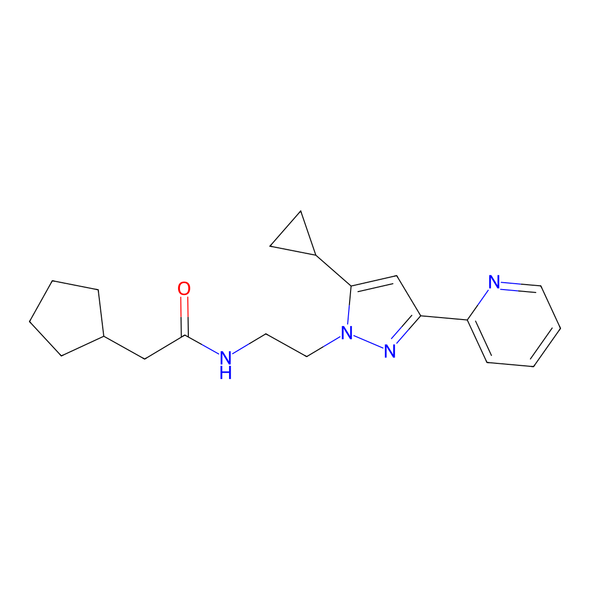 2-cyclopentyl-N-{2-[5-cyclopropyl-3-(pyridin-2-yl)-1H-pyrazol-1-yl]ethyl}acetamide molecular structure, CAS 1797294-61-1