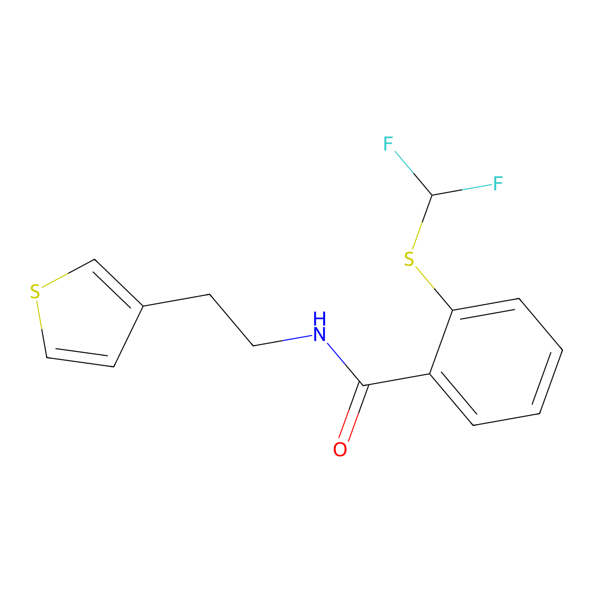 2-((difluoromethyl)thio)-N-(2-(thiophen-3-yl)ethyl)benzamide molecular structure, CAS 1797295-59-0