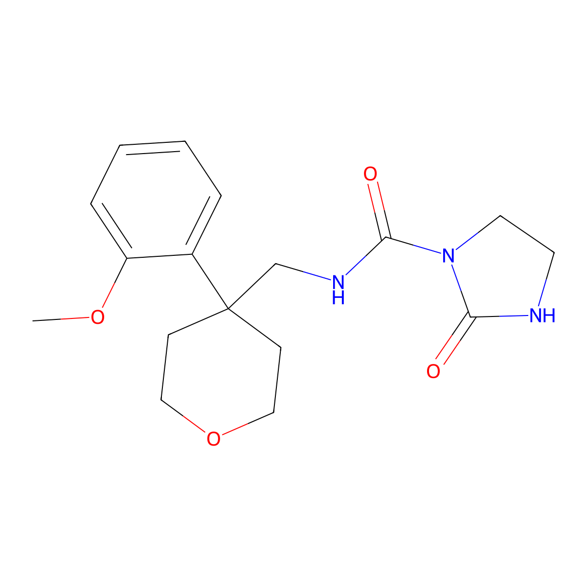 N-((4-(2-methoxyphenyl)tetrahydro-2H-pyran-4-yl)methyl)-2-oxoimidazolidine-1-carboxamide molecular structure, CAS 1797295-79-4
