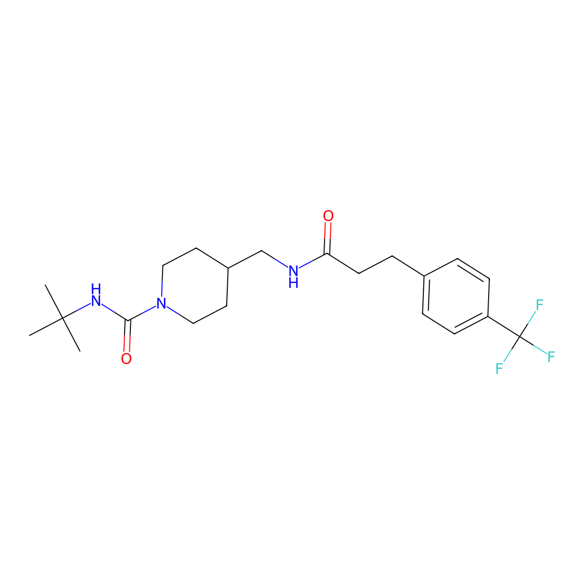 N-(tert-butyl)-4-((3-(4-(trifluoromethyl)phenyl)propanamido)methyl)piperidine-1-carboxamide molecular structure, CAS 1797296-08-2
