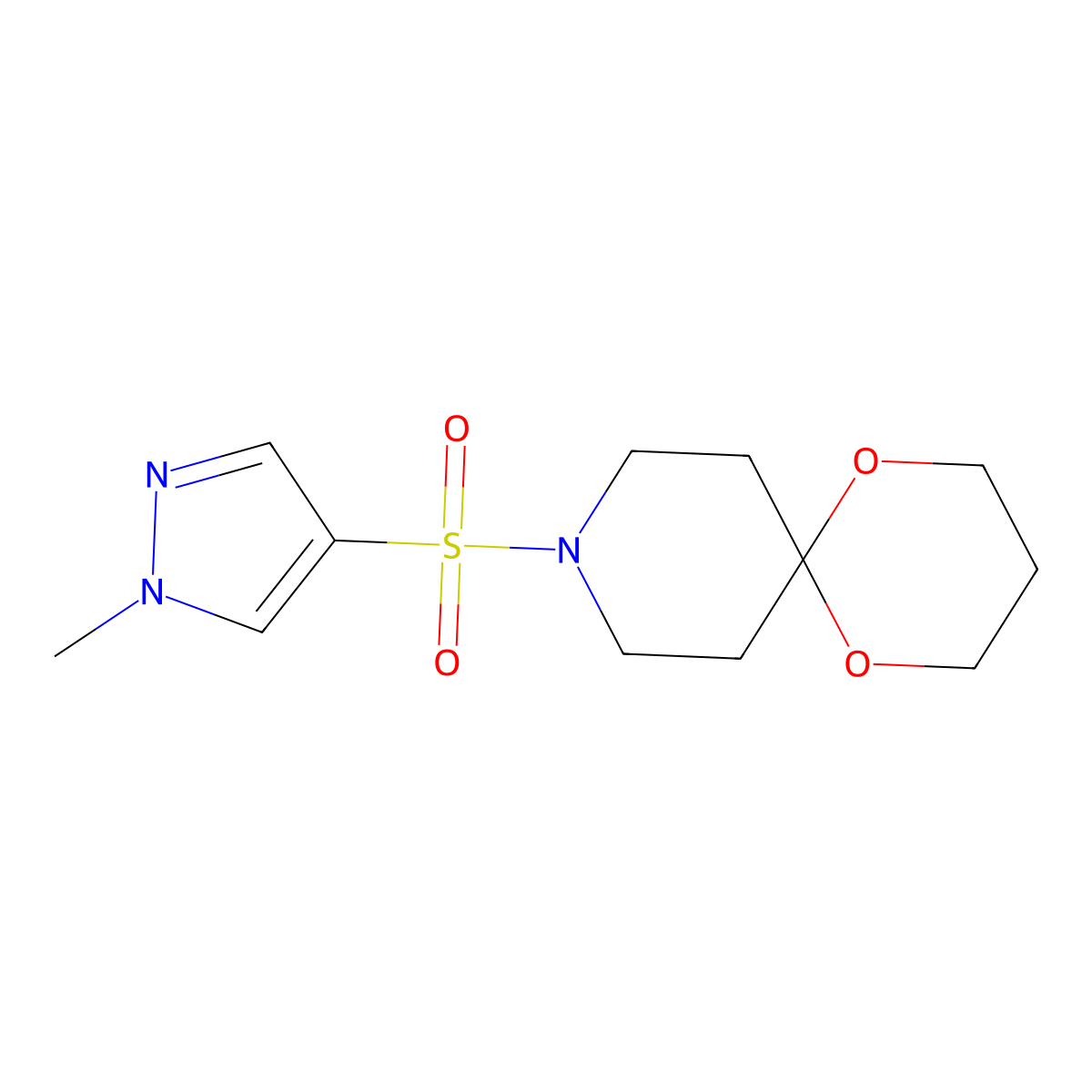 9-((1-methyl-1H-pyrazol-4-yl)sulfonyl)-1,5-dioxa-9-azaspiro[5.5]undecane molecular structure, CAS 1797296-13-9