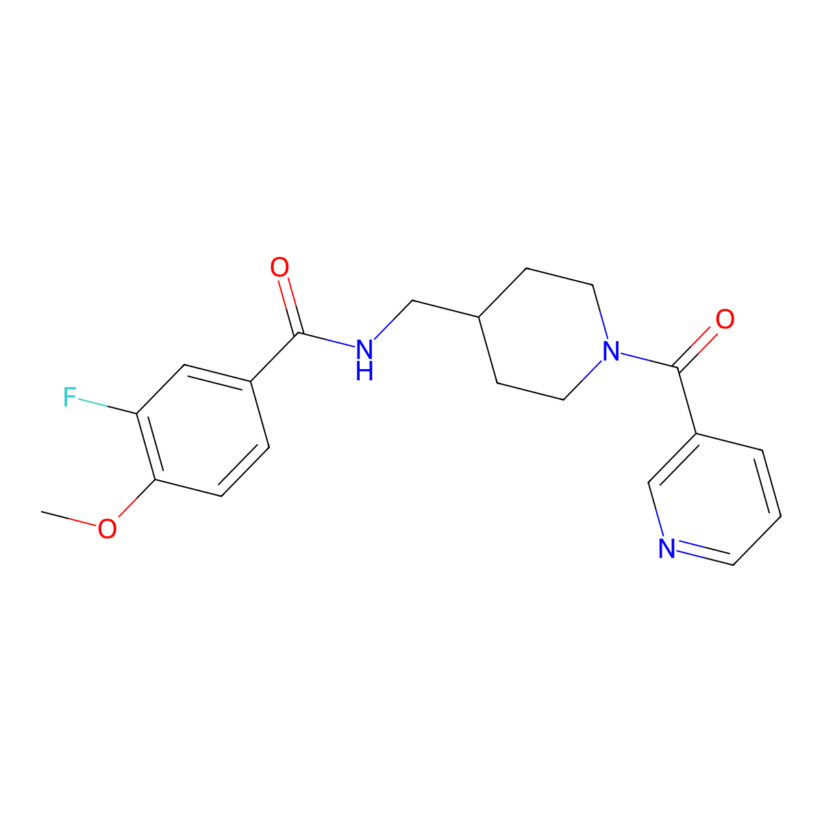 3-fluoro-4-methoxy-N-((1-nicotinoylpiperidin-4-yl)methyl)benzamide molecular structure, CAS 1797296-17-3