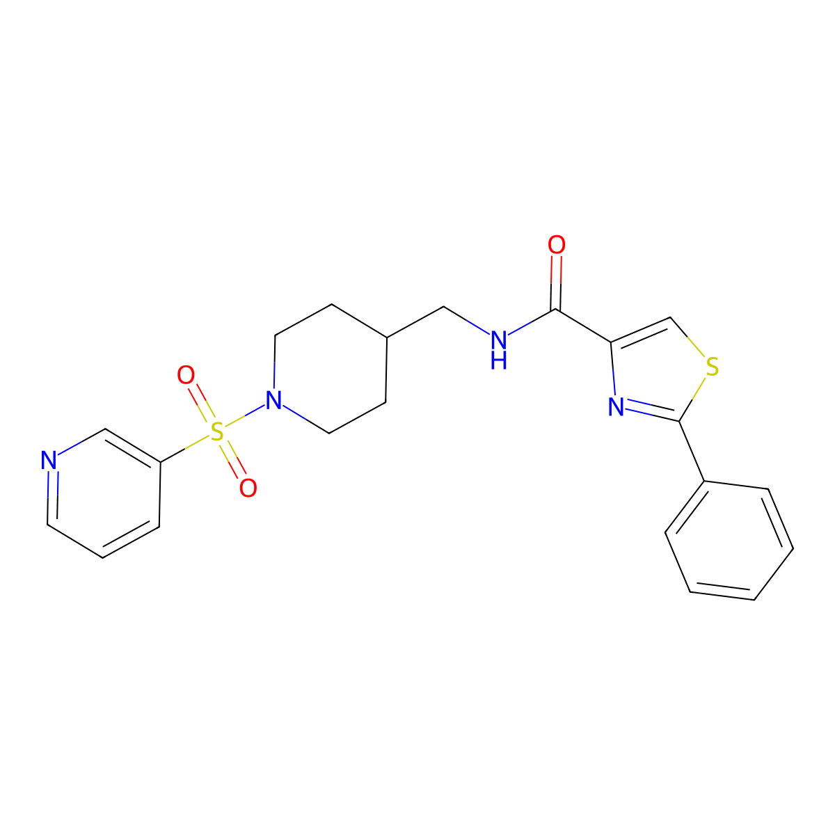 2-phenyl-N-((1-(pyridin-3-ylsulfonyl)piperidin-4-yl)methyl)thiazole-4-carboxamide molecular structure, CAS 1797296-21-9