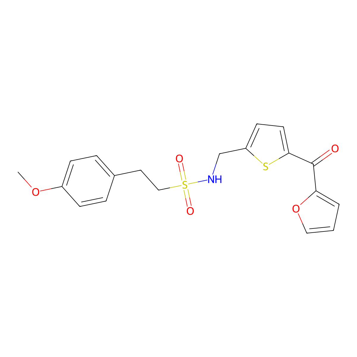N-((5-(furan-2-carbonyl)thiophen-2-yl)methyl)-2-(4-methoxyphenyl)ethanesulfonamide molecular structure, CAS 1797299-45-6