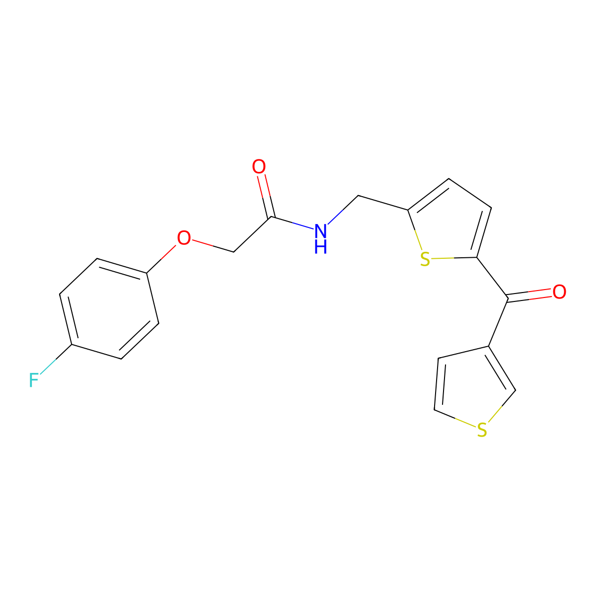 2-(4-fluorophenoxy)-N-((5-(thiophene-3-carbonyl)thiophen-2-yl)methyl)acetamide molecular structure, CAS 1797299-53-6