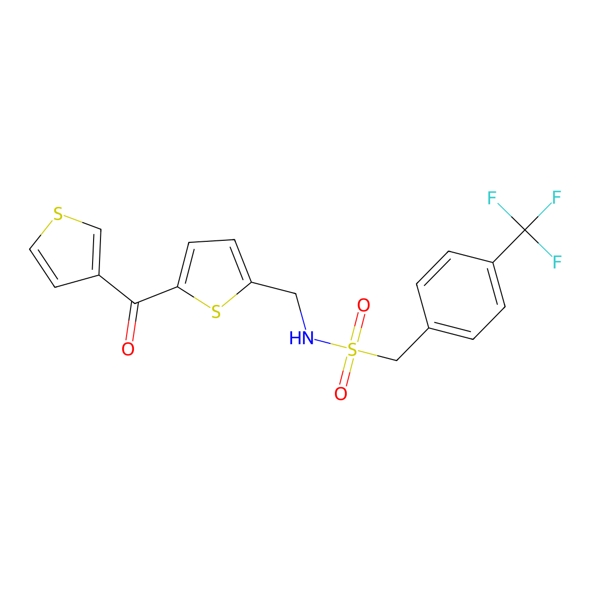 N-((5-(thiophene-3-carbonyl)thiophen-2-yl)methyl)-1-(4-(trifluoromethyl)phenyl)methanesulfonamide molecular structure, CAS 1797299-64-9