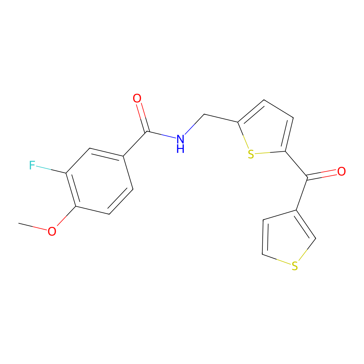 3-fluoro-4-methoxy-N-{[5-(thiophene-3-carbonyl)thiophen-2-yl]methyl}benzamide molecular structure, CAS 1797299-92-3