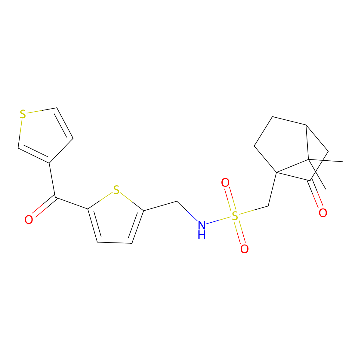 1-{7,7-dimethyl-2-oxobicyclo[2.2.1]heptan-1-yl}-N-{[5-(thiophene-3-carbonyl)thiophen-2-yl]methyl}methanesulfonamide molecular structure, CAS 1797299-96-7