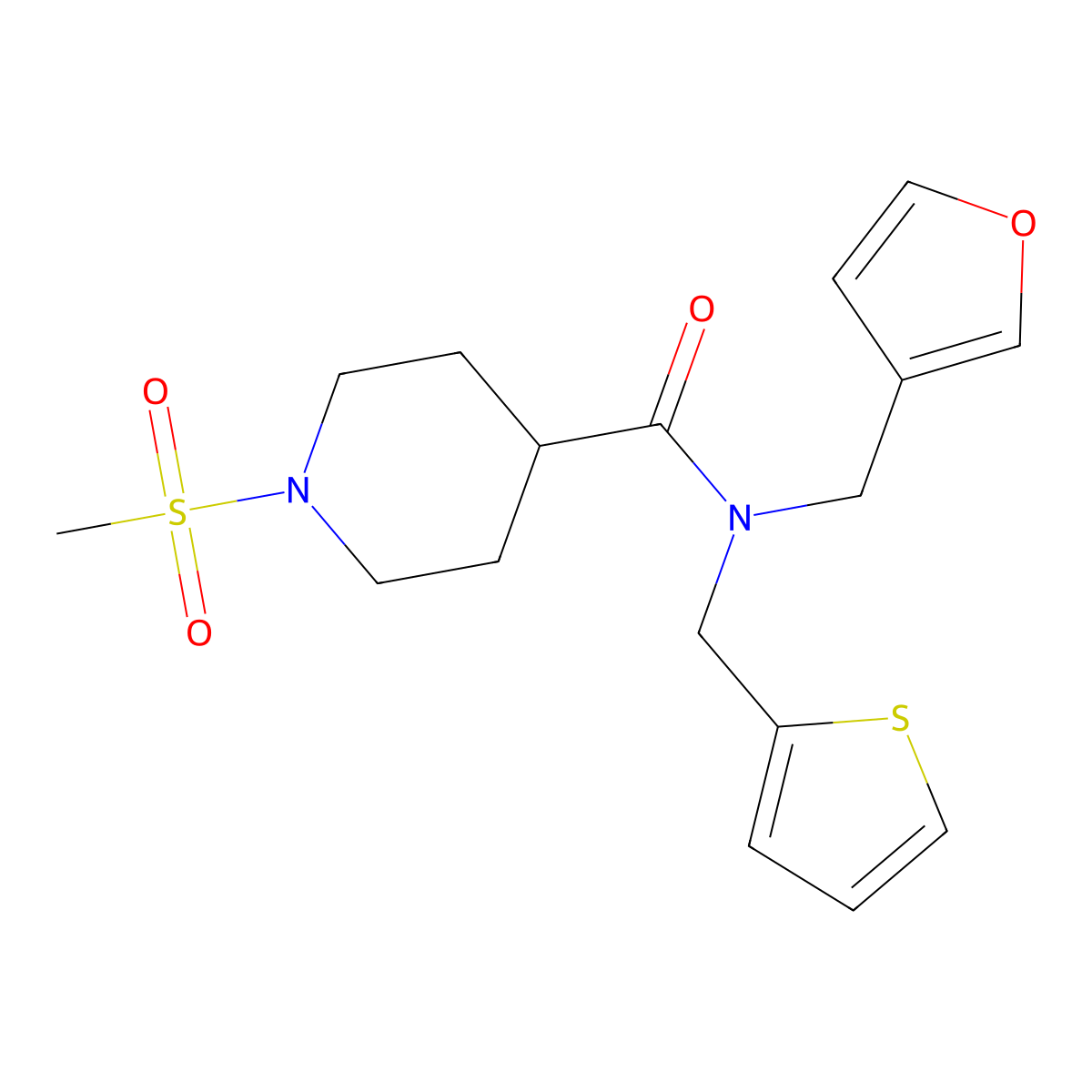 N-(furan-3-ylmethyl)-1-(methylsulfonyl)-N-(thiophen-2-ylmethyl)piperidine-4-carboxamide molecular structure, CAS 1797300-22-1