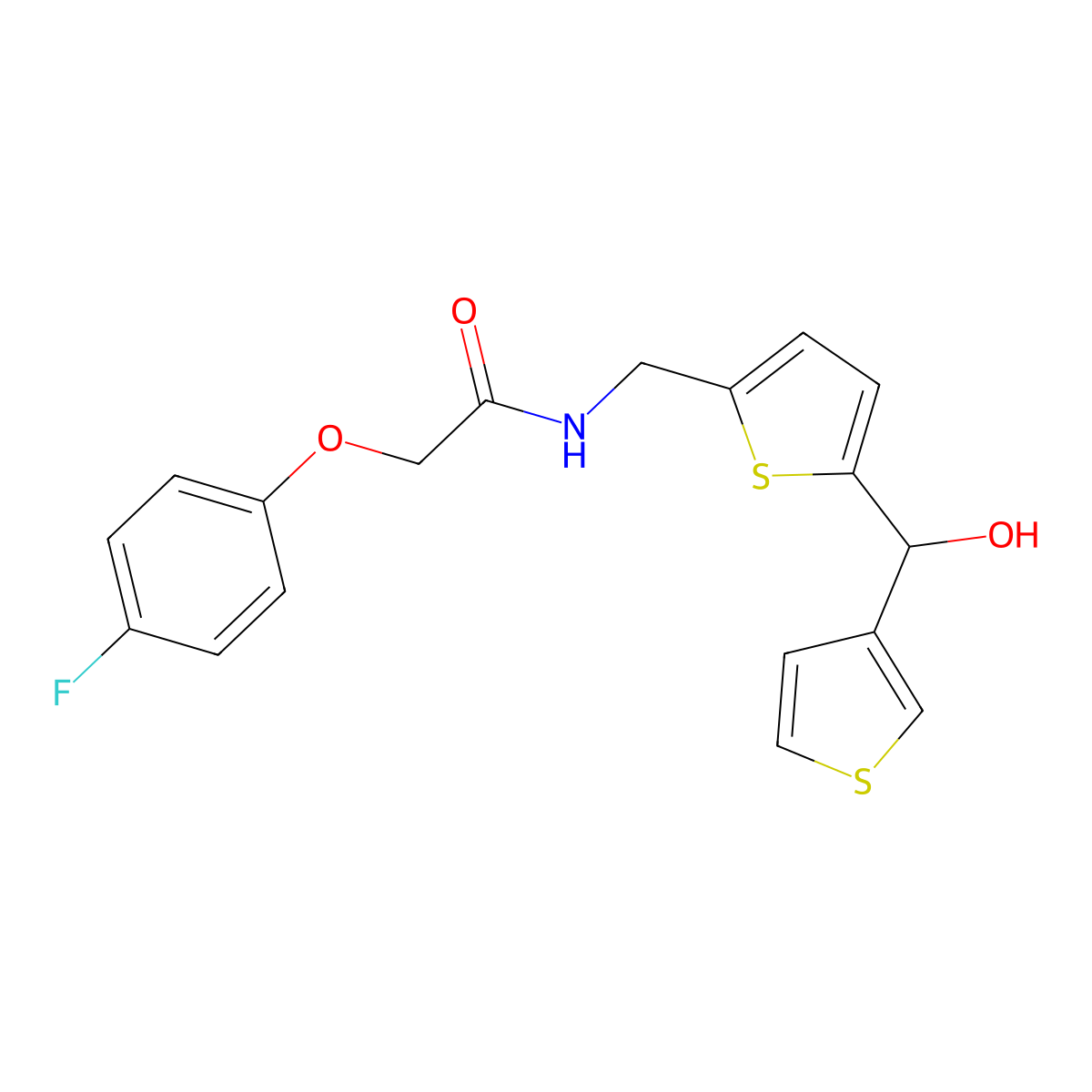 2-(4-fluorophenoxy)-N-((5-(hydroxy(thiophen-3-yl)methyl)thiophen-2-yl)methyl)acetamide molecular structure, CAS 1797300-36-7