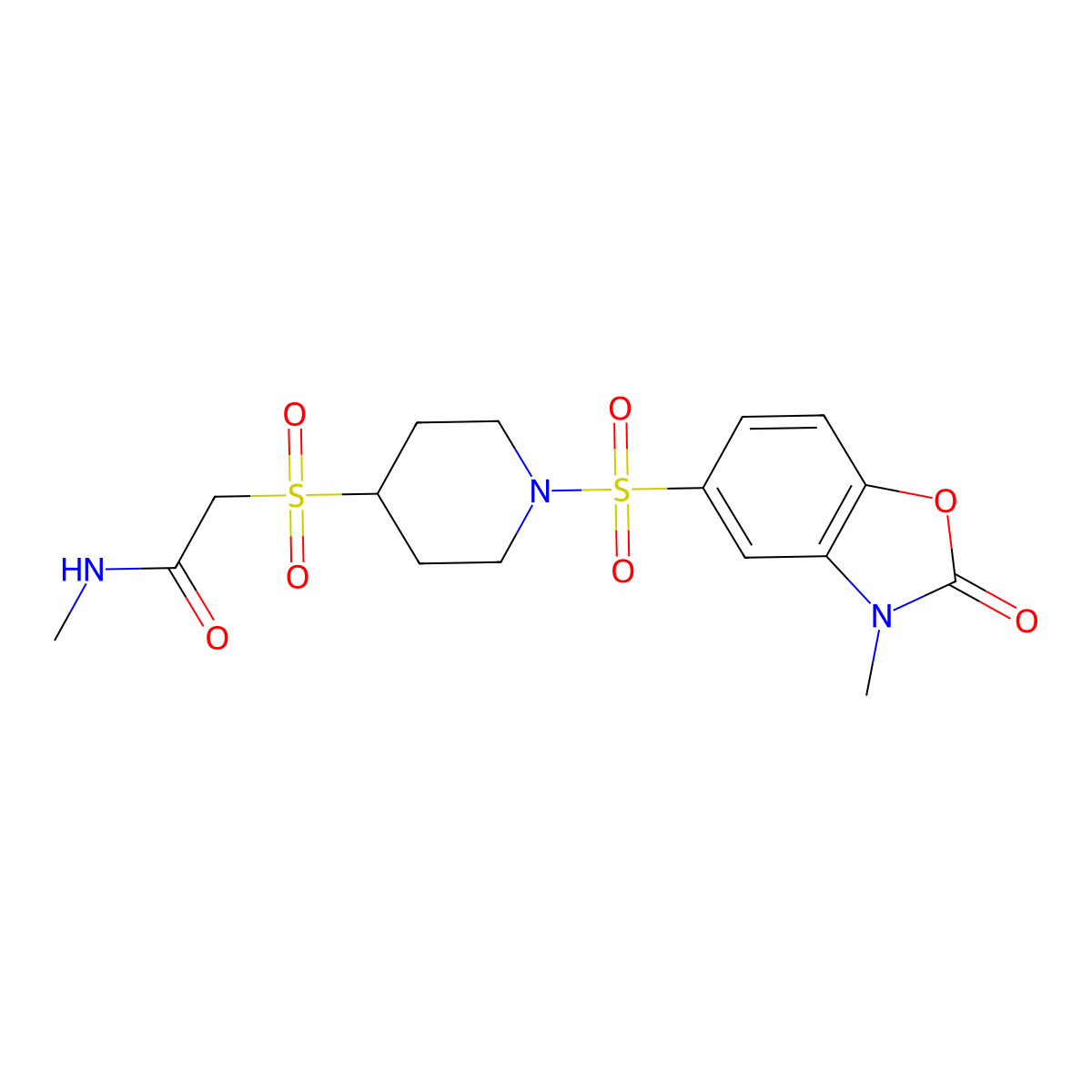 N-methyl-2-((1-((3-methyl-2-oxo-2,3-dihydrobenzo[d]oxazol-5-yl)sulfonyl)piperidin-4-yl)sulfonyl)acetamide molecular structure, CAS 1797303-01-5