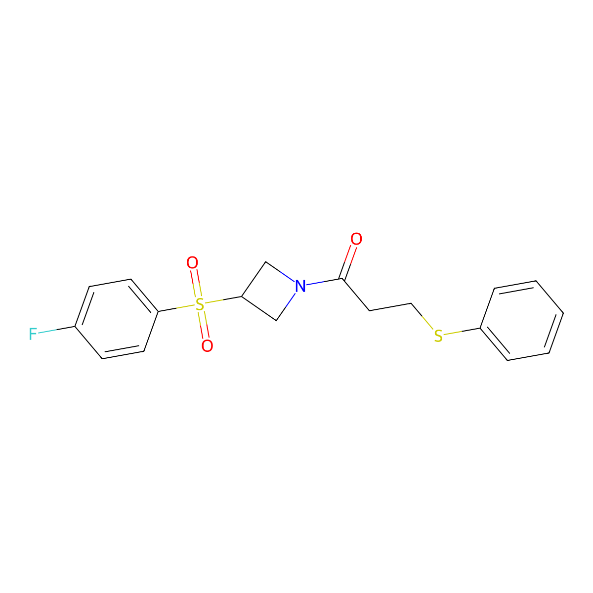 1-(3-((4-Fluorophenyl)sulfonyl)azetidin-1-yl)-3-(phenylthio)propan-1-one molecular structure, CAS 1797303-04-8