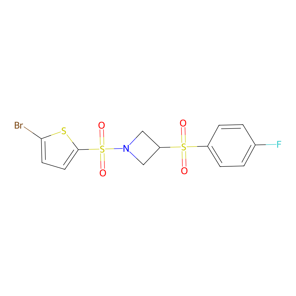 1-((5-Bromothiophen-2-yl)sulfonyl)-3-((4-fluorophenyl)sulfonyl)azetidine molecular structure, CAS 1797303-26-4