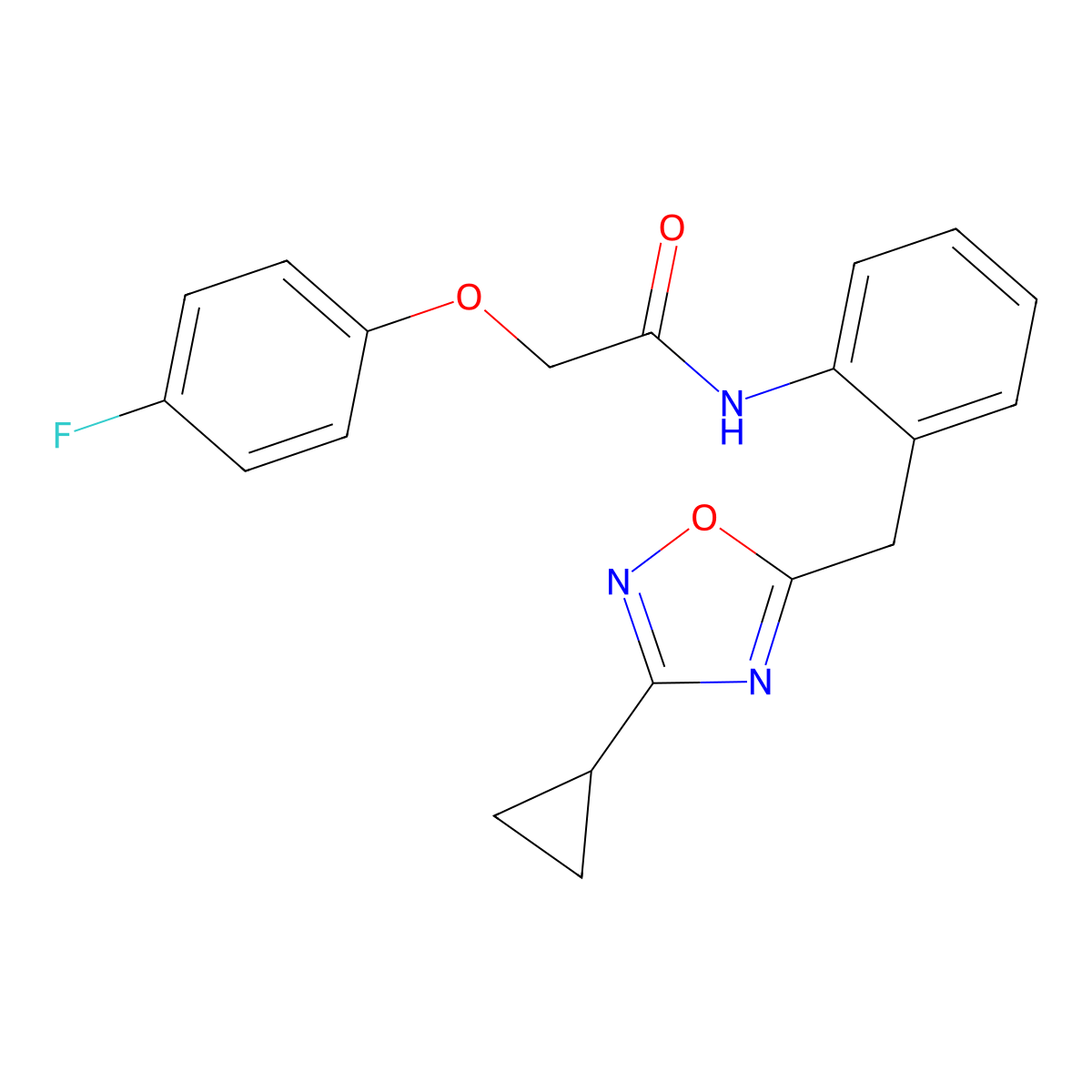 N-(2-((3-cyclopropyl-1,2,4-oxadiazol-5-yl)methyl)phenyl)-2-(4-fluorophenoxy)acetamide molecular structure, CAS 1797303-65-1