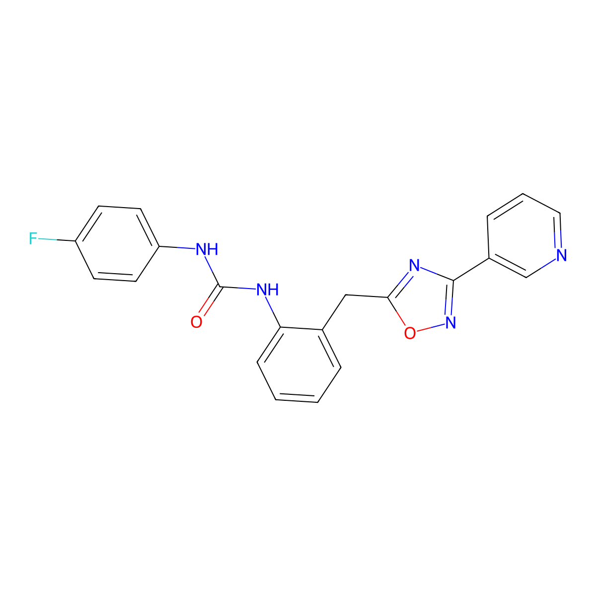 1-(4-Fluorophenyl)-3-(2-((3-(pyridin-3-yl)-1,2,4-oxadiazol-5-yl)methyl)phenyl)urea molecular structure, CAS 1797303-87-7