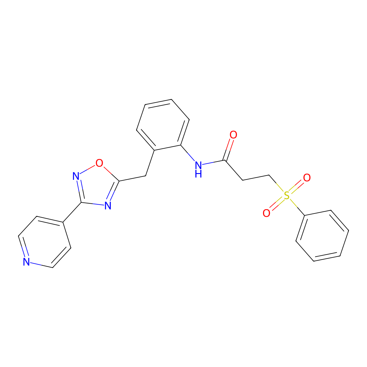 3-(phenylsulfonyl)-N-(2-((3-(pyridin-4-yl)-1,2,4-oxadiazol-5-yl)methyl)phenyl)propanamide molecular structure, CAS 1797303-93-5
