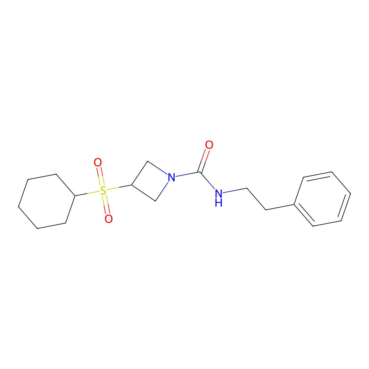 3-(cyclohexylsulfonyl)-N-phenethylazetidine-1-carboxamide molecular structure, CAS 1797303-97-9