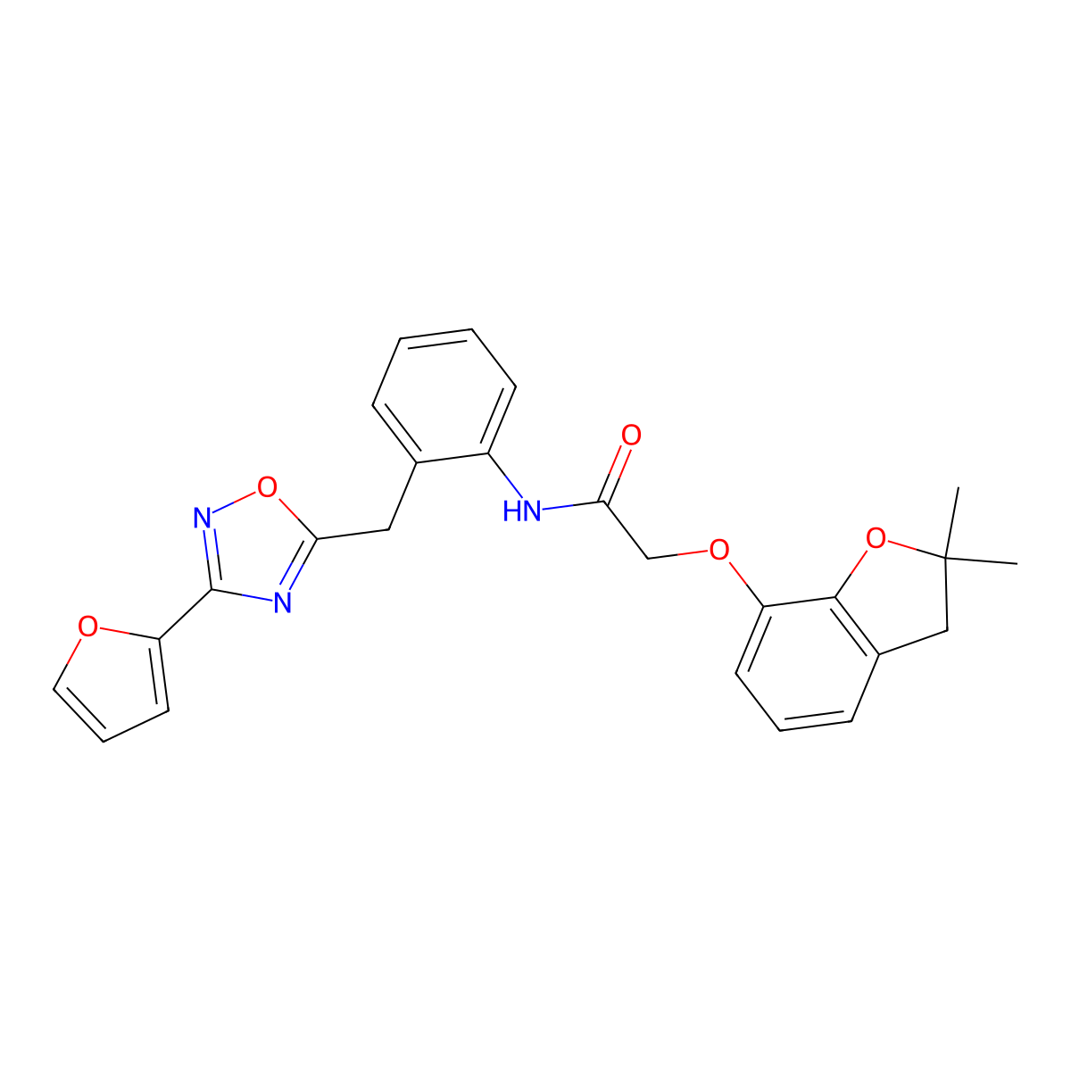 2-((2,2-dimethyl-2,3-dihydrobenzofuran-7-yl)oxy)-N-(2-((3-(furan-2-yl)-1,2,4-oxadiazol-5-yl)methyl)phenyl)acetamide molecular structure, CAS 1797304-10-9