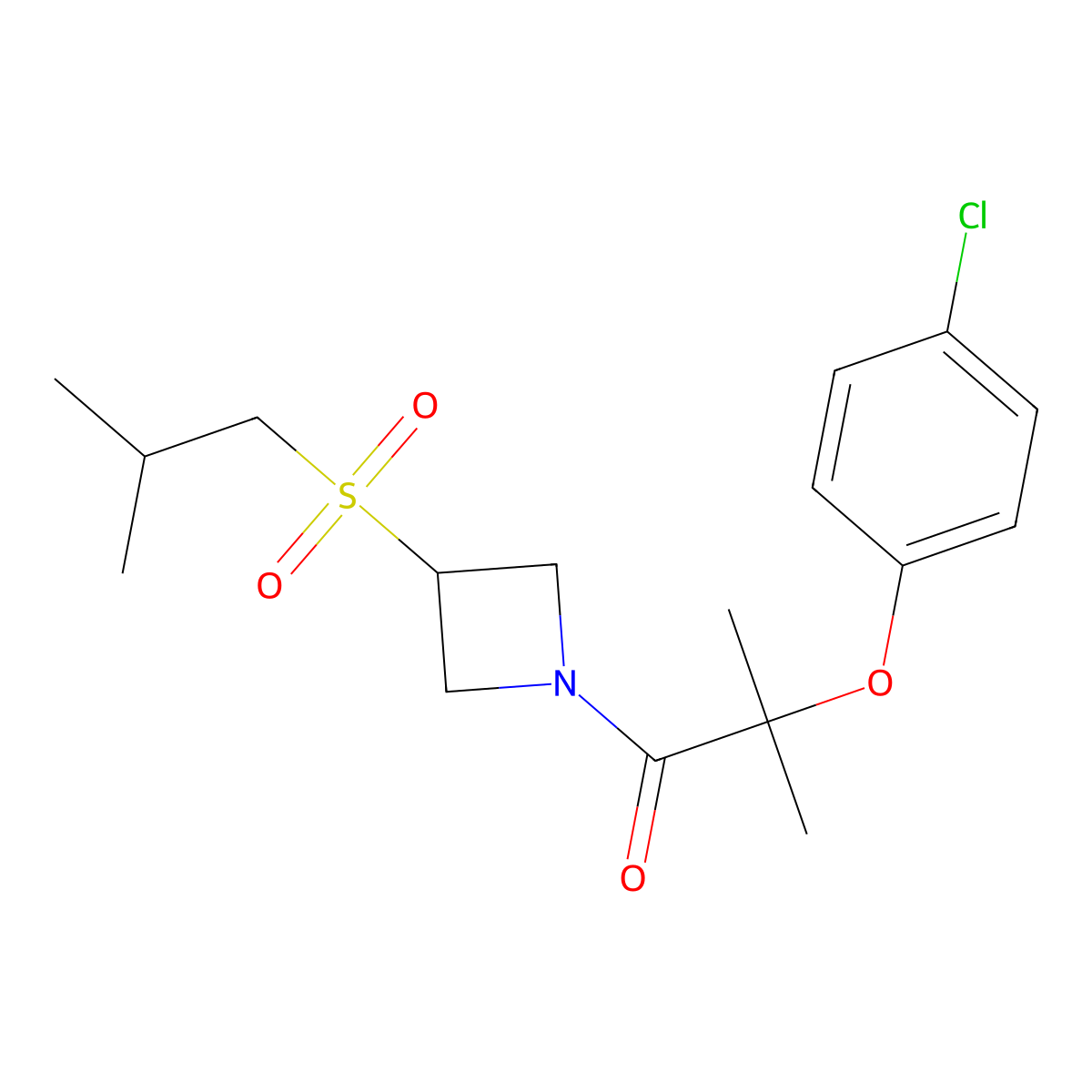 2-(4-Chlorophenoxy)-1-(3-(isobutylsulfonyl)azetidin-1-yl)-2-methylpropan-1-one molecular structure, CAS 1797304-30-3