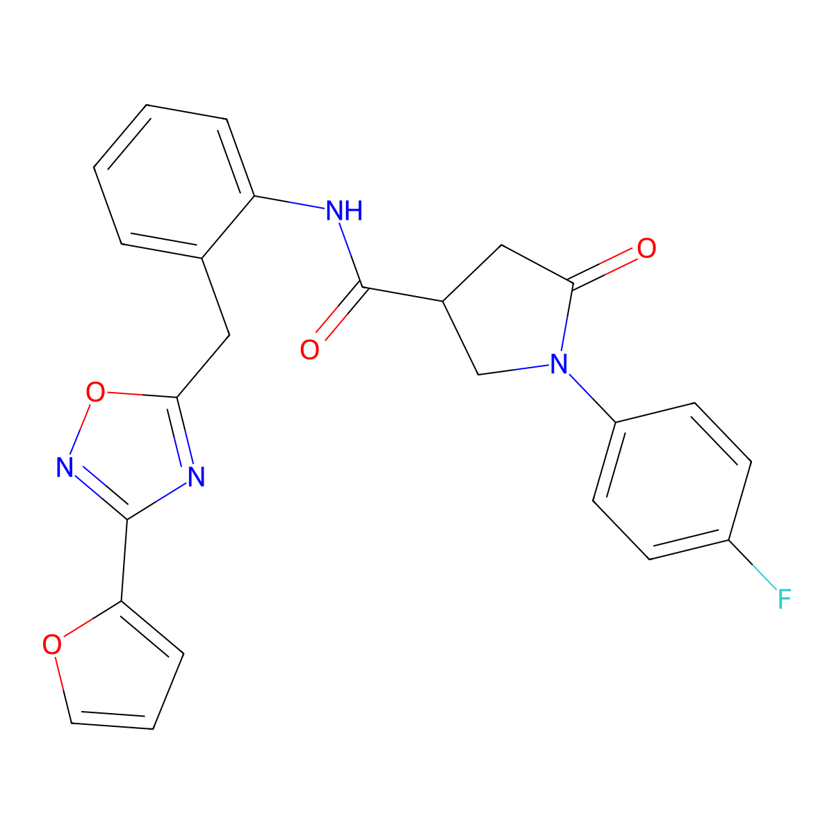 1-(4-Fluorophenyl)-N-(2-{[3-(furan-2-YL)-1,2,4-oxadiazol-5-YL]methyl}phenyl)-5-oxopyrrolidine-3-carboxamide molecular structure, CAS 1797304-38-1