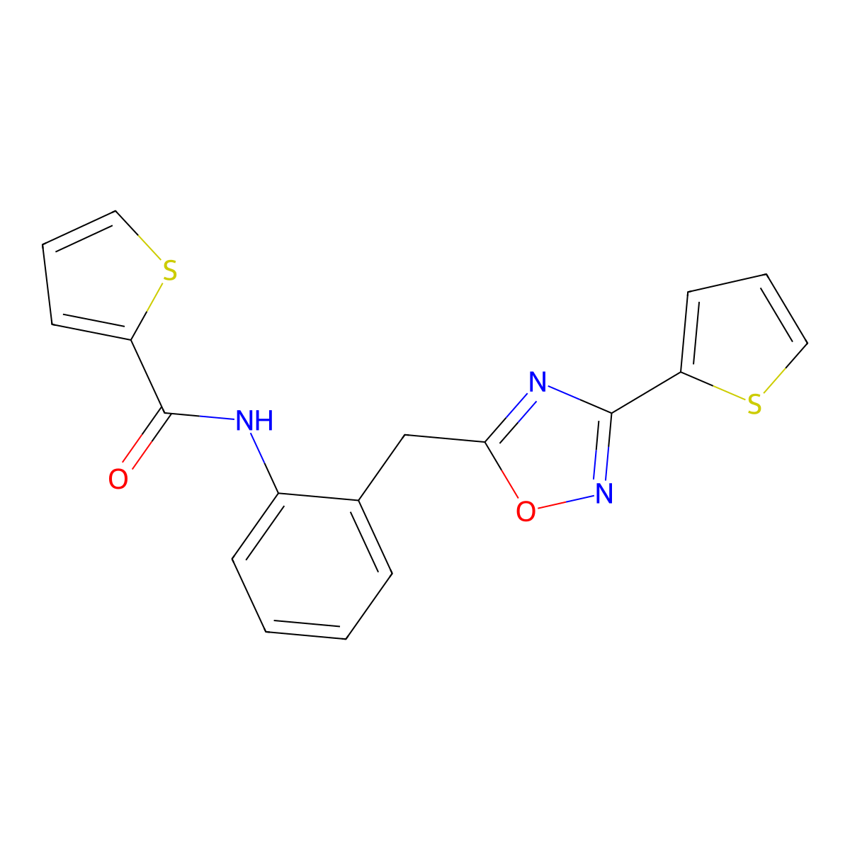 N-(2-((3-(thiophen-2-yl)-1,2,4-oxadiazol-5-yl)methyl)phenyl)thiophene-2-carboxamide molecular structure, CAS 1797304-43-8