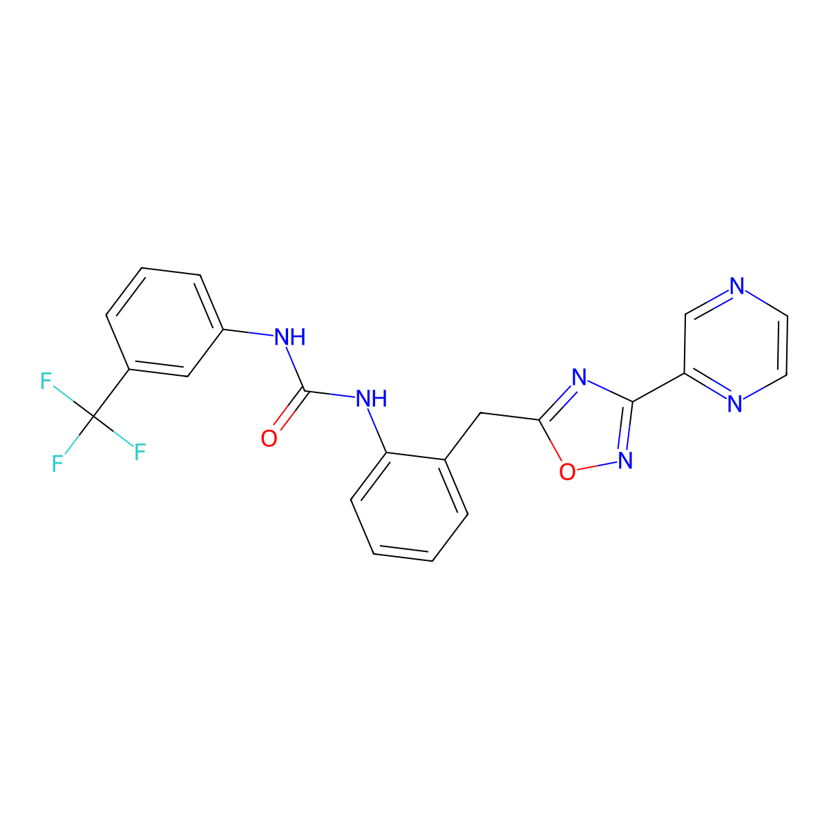 1-(2-((3-(Pyrazin-2-yl)-1,2,4-oxadiazol-5-yl)methyl)phenyl)-3-(3-(trifluoromethyl)phenyl)urea molecular structure, CAS 1797304-52-9