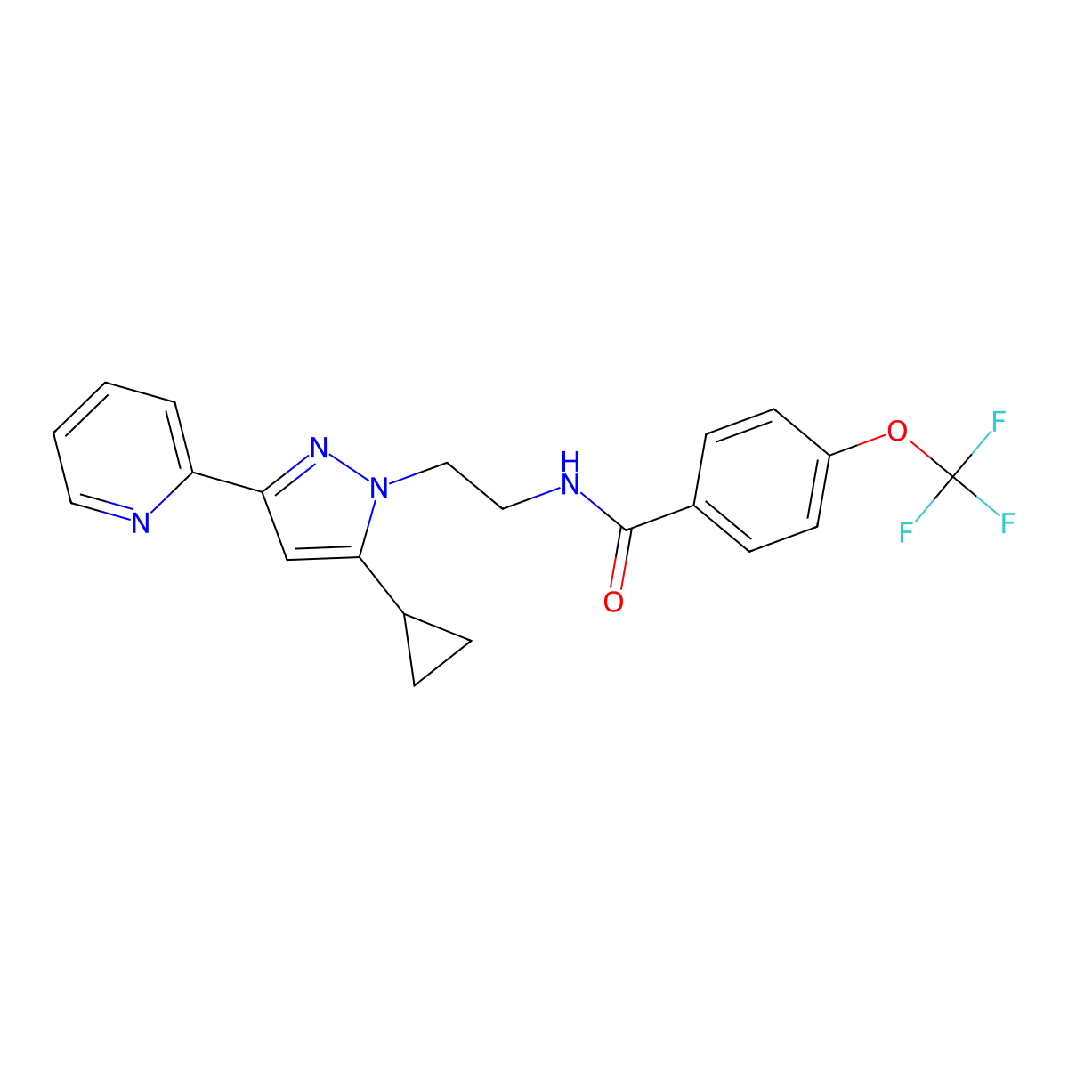 N-(2-(5-cyclopropyl-3-(pyridin-2-yl)-1H-pyrazol-1-yl)ethyl)-4-(trifluoromethoxy)benzamide molecular structure, CAS 1797307-01-7