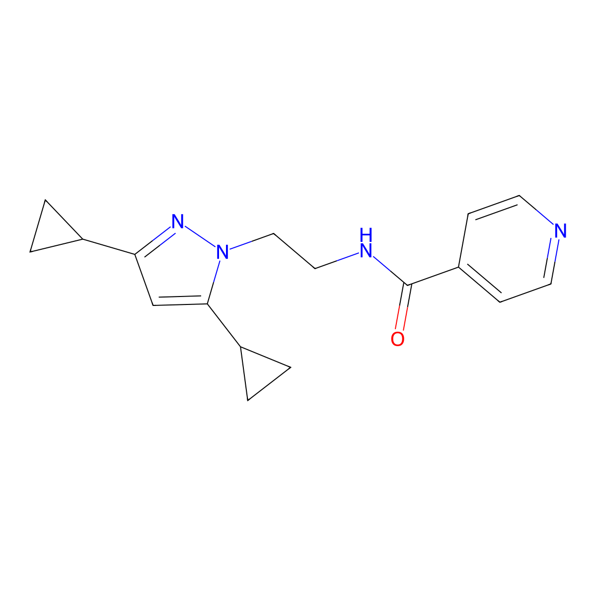 N-(2-(3,5-dicyclopropyl-1H-pyrazol-1-yl)ethyl)isonicotinamide molecular structure, CAS 1797307-34-6