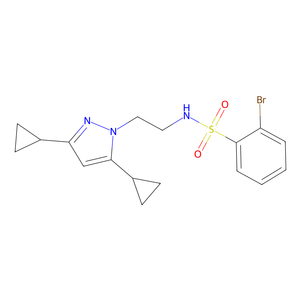 2-bromo-N-(2-(3,5-dicyclopropyl-1H-pyrazol-1-yl)ethyl)benzenesulfonamide molecular structure, CAS 1797307-53-9