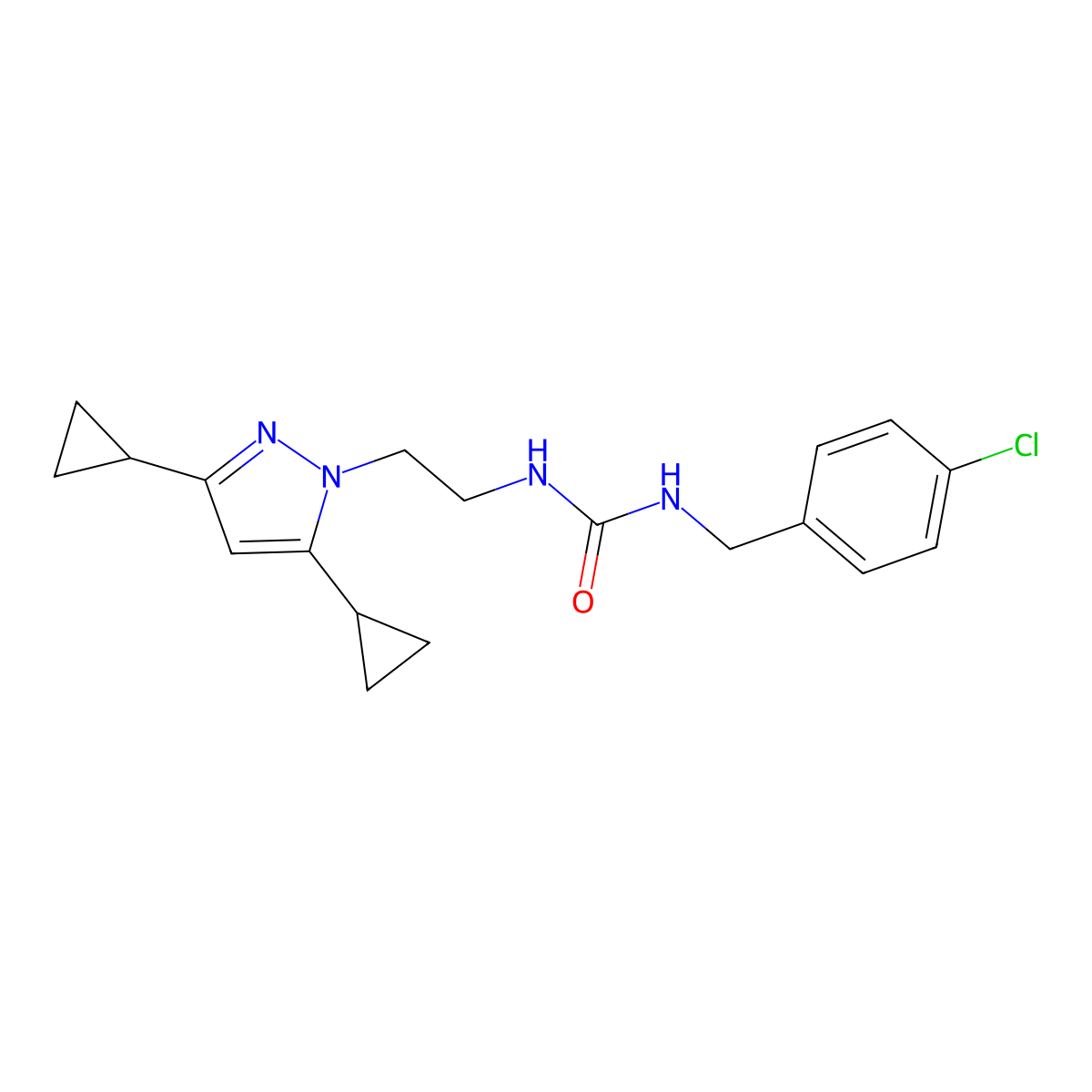 1-(4-chlorobenzyl)-3-(2-(3,5-dicyclopropyl-1H-pyrazol-1-yl)ethyl)urea molecular structure, CAS 1797307-57-3