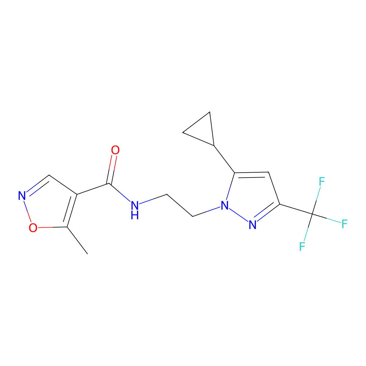 N-(2-(5-cyclopropyl-3-(trifluoromethyl)-1H-pyrazol-1-yl)ethyl)-5-methylisoxazole-4-carboxamide molecular structure, CAS 1797307-59-5
