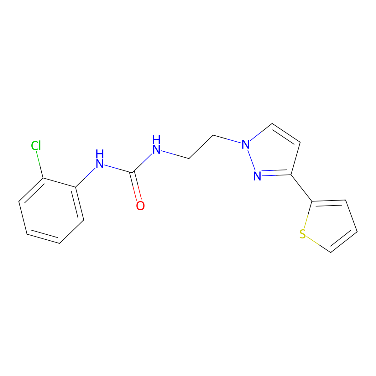 1-(2-chlorophenyl)-3-(2-(3-(thiophen-2-yl)-1H-pyrazol-1-yl)ethyl)urea molecular structure, CAS 1797307-69-7