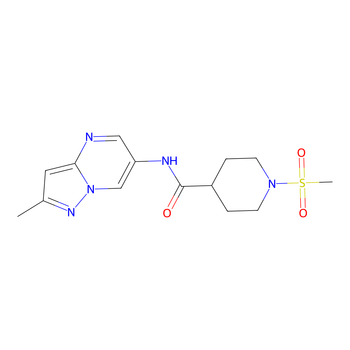 N-(2-methylpyrazolo[1,5-a]pyrimidin-6-yl)-1-(methylsulfonyl)piperidine-4-carboxamide molecular structure, CAS 1797307-72-2