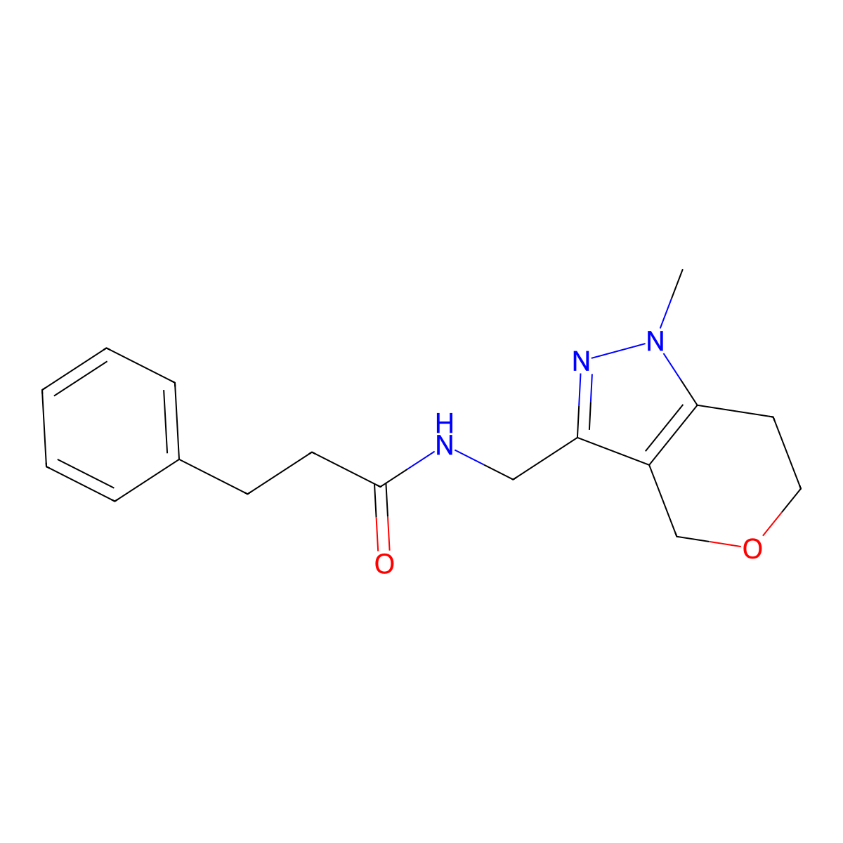 N-({1-methyl-1H,4H,6H,7H-pyrano[4,3-c]pyrazol-3-yl}methyl)-3-phenylpropanamide molecular structure, CAS 1797307-98-2